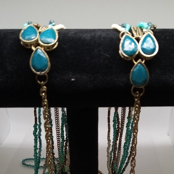 3 Piece Vintage Beaded Necklace, Hoop Earring and Beaded Spring Bracelet Set #19 - Picture 12 of 12